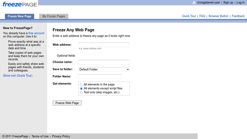 FreezePage preview